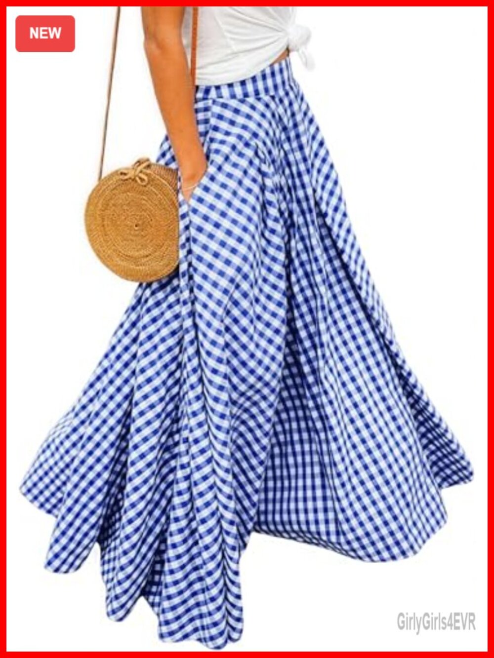 High Waisted Flowy A-Line Maxi Skirt Gingham Ruffled Pleated